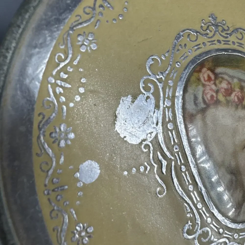 Vtg 1920's French Hand Held Round Vanity Mirror Marie Antoinette Adjustable